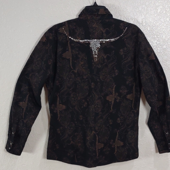 Cowgirl Hardware Tops - COWGIRL HARDWARE,Black and Brown Western Shirt, Size XL